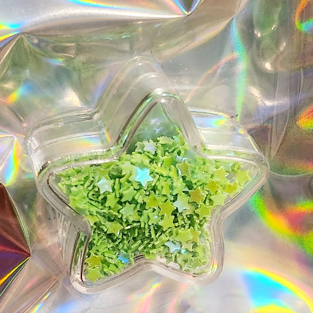 NWT Nail Art Designs Tiny Dainty Bright Green Holographic Confetti Stars! - Picture 4 of 8